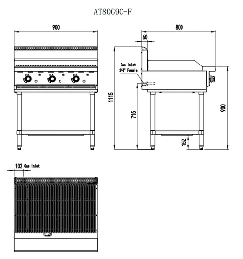 Cookrite 900MM Radiant Char Grill AT80G9C-F